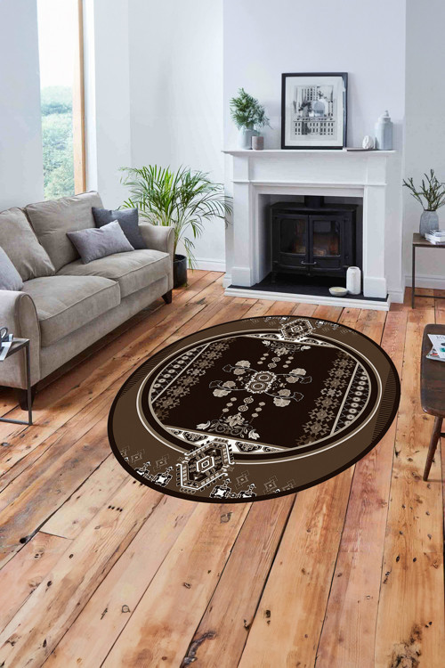 Baskılı Etnik Geleneksel Model Yıkanabilir Kaymaz Taban Yuvarlak Mutfak Salon Halısı
