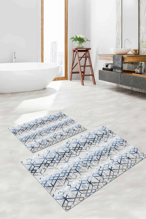Dijital Baskılı Yıkanabilir Kaymaz Taban Çizgi Desenli Banyo Paspası Klozet Takımı