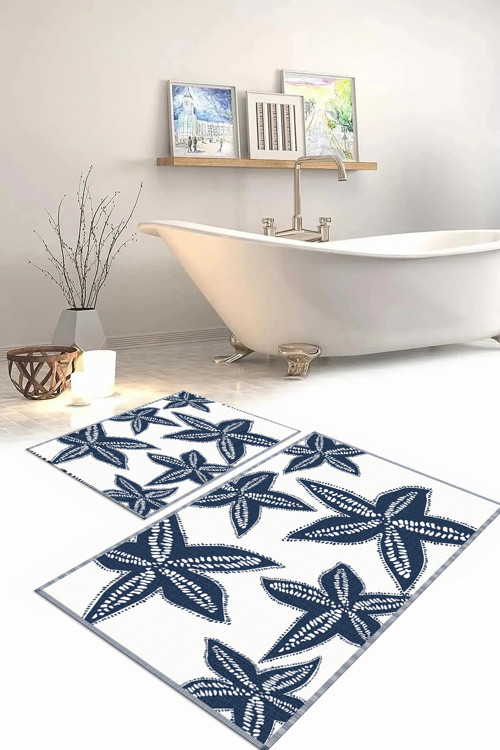 Dijital Baskılı Yıkanabilir Kaymaz Taban Deniz Yıldızı Banyo Paspası Klozet Takımı