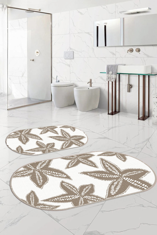 Dijital Yıkanabilir Kaymaz Taban Deniz Yıldızı Oval Banyo Paspası Klozet Takımı