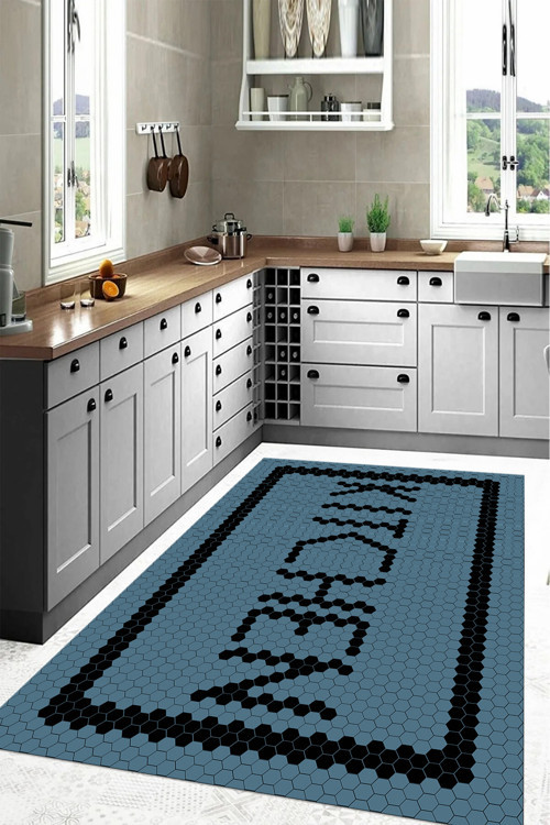 Baskılı Modern Kitchen Yazı Desen Yıkanabilir Kaymaz Taban Yolluk Salon Mutfak Halısı