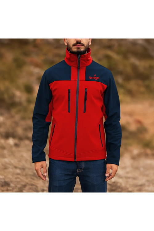 Su ve Rüzgar Geçirmez Softshell Mont - - Kırmızı-Lacivert