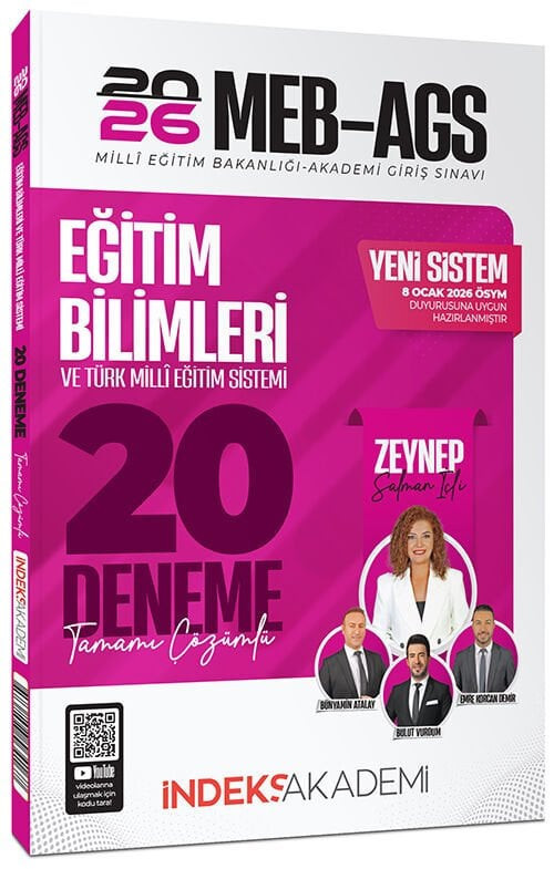 YENİ AGS SİSTEMİ - İndeks Akademi 2026 MEB-AGS Eğitim Bilimleri ve Türk Milli Eğitim Sistemi 20 Deneme Çözümlü - Zeynep