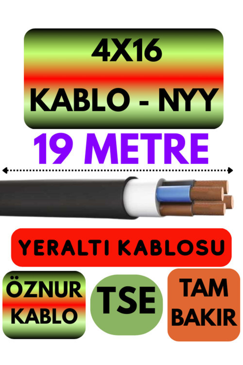 Öznur 4X16 NYY (Yeraltı Kablosu) Metre Seçenekli 19 METRE