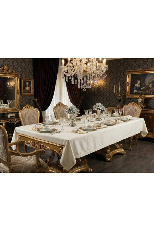 Kristal Monoray Kumaş Krem Sofra Takımı 8 Kşl. 160x220 Cm 17 Prç. 566