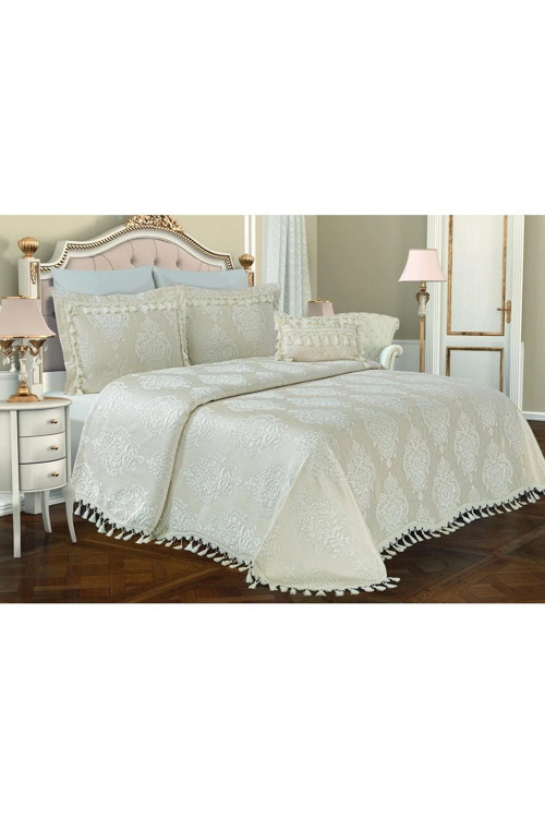Larissa Pamuk Polyester Jakar Kumaş Krem Yatak Örtüsü Seti 7 Parça 260X270 Cm 357