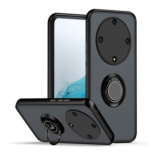 Honor X9A Uyumlu Kılıf Yüzüklü Standlı Extra Darbe Koruma Sert Silikon Kapak - Siyah