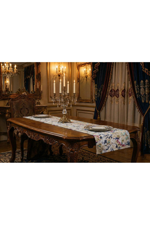 Menekşe Çiçek Baskılı Duck Kumaş Runner 40X140 Cm 761