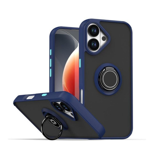 Apple İphone 17 Uyumlu Kılıf Yüzüklü Standlı Extra Darbe Koruma Sert Silikon Kapak - Lacivert