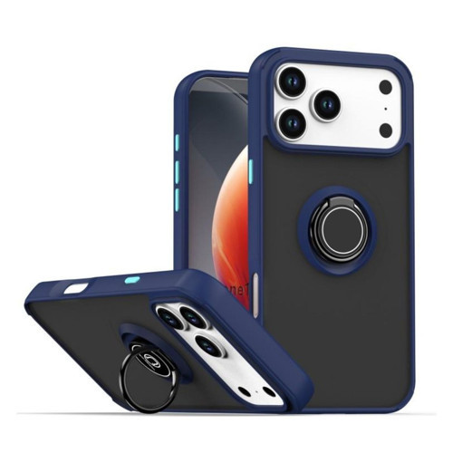 Apple İphone 17 Pro Max Uyumlu Kılıf Yüzüklü Standlı Extra Darbe Koruma Sert Silikon Kapak - Lacivert