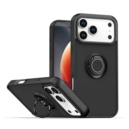 Apple İphone 17 Pro Max Uyumlu Kılıf Yüzüklü Standlı Extra Darbe Koruma Sert Silikon Kapak - Siyah