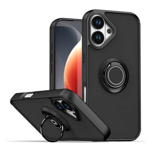 Apple İphone 17 Uyumlu Kılıf Yüzüklü Standlı Extra Darbe Koruma Sert Silikon Kapak - Siyah