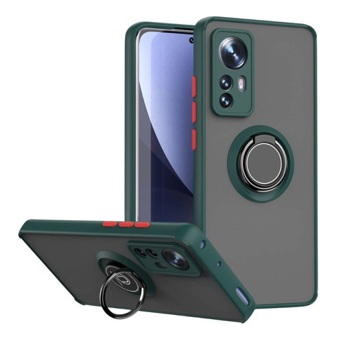 Xiaomi 12 Lite Uyumlu Kılıf Yüzüklü Standlı Extra Darbe Koruma Sert Silikon Kapak - Yeşil