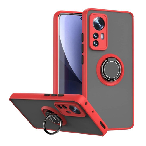 Xiaomi 12 Lite Uyumlu Kılıf Yüzüklü Standlı Extra Darbe Koruma Sert Silikon Kapak - Kırmızı