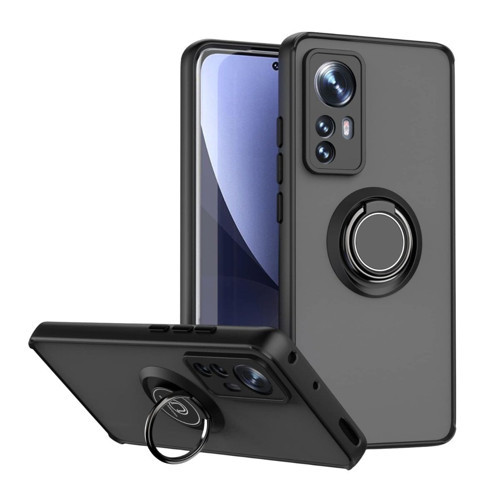 Xiaomi 12 Lite Uyumlu Kılıf Yüzüklü Standlı Extra Darbe Koruma Sert Silikon Kapak - Siyah