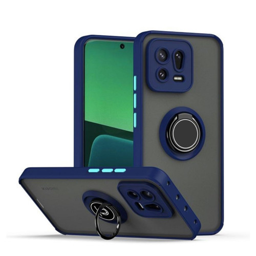 Xiaomi 13 Uyumlu Kılıf Yüzüklü Standlı Extra Darbe Koruma Sert Silikon Kapak - Lacivert