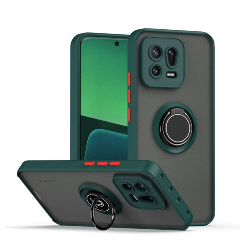 Xiaomi 13 Uyumlu Kılıf Yüzüklü Standlı Extra Darbe Koruma Sert Silikon Kapak - Yeşil