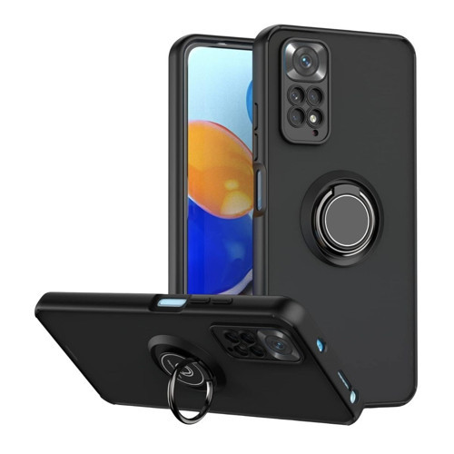 Redmi Note 11 Pro Uyumlu Kılıf Yüzüklü Standlı Extra Darbe Koruma Sert Silikon Kapak - Siyah