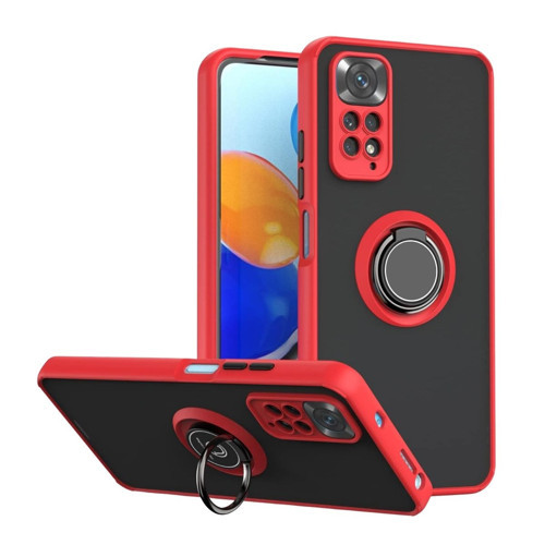 Redmi Note 11 Pro Uyumlu Kılıf Yüzüklü Standlı Extra Darbe Koruma Sert Silikon Kapak - Kırmızı