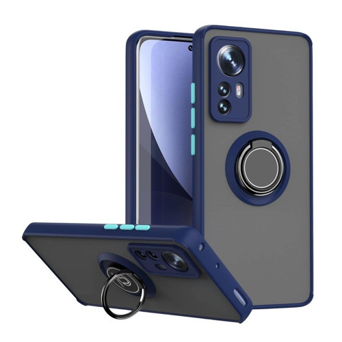 Xiaomi 12 Lite Uyumlu Kılıf Yüzüklü Standlı Extra Darbe Koruma Sert Silikon Kapak - Lacivert