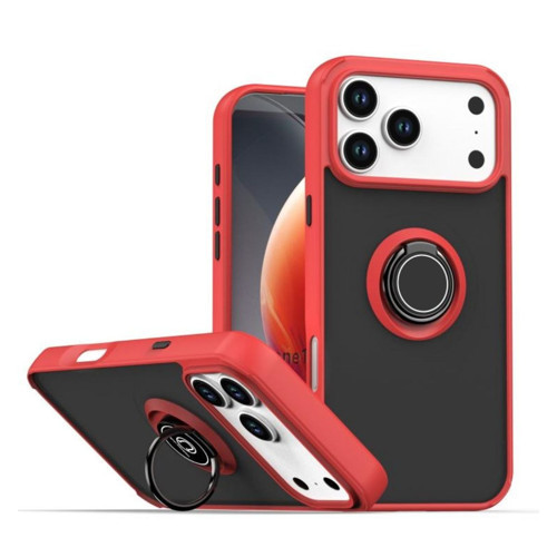 Apple İphone 17 Pro Max Uyumlu Kılıf Yüzüklü Standlı Extra Darbe Koruma Sert Silikon Kapak - Kırmızı