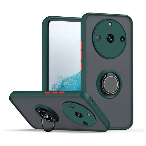 Realme 11 Pro Uyumlu Kılıf Yüzüklü Standlı Extra Darbe Koruma Sert Silikon Kapak - Yeşil