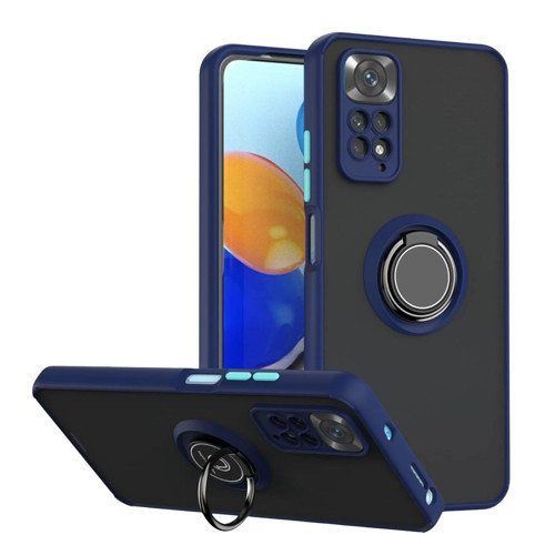 Redmi Note 12 Pro 4G Uyumlu Kılıf Yüzüklü Standlı Extra Darbe Koruma Sert Silikon Kapak - Lacivert