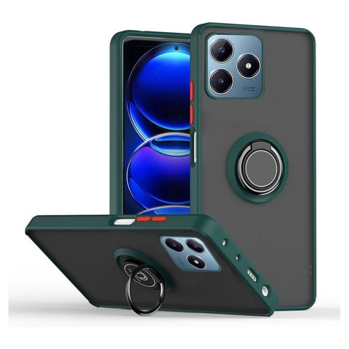 Realme C61 Uyumlu Kılıf Yüzüklü Standlı Extra Darbe Koruma Sert Silikon Kapak - Yeşil