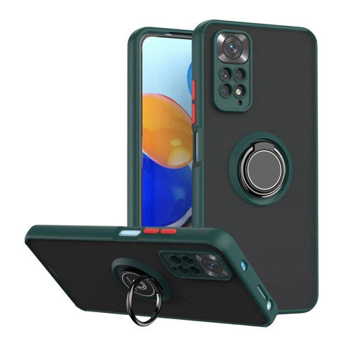 Redmi Note 11 Pro Uyumlu Kılıf Yüzüklü Standlı Extra Darbe Koruma Sert Silikon Kapak - Yeşil