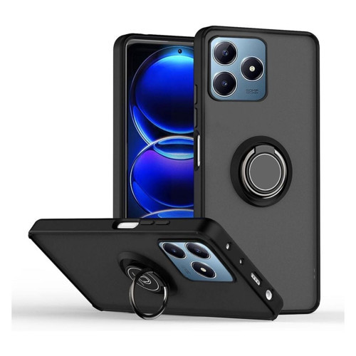 Realme C61 Uyumlu Kılıf Yüzüklü Standlı Extra Darbe Koruma Sert Silikon Kapak - Siyah