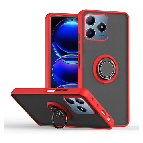 Realme C61 Uyumlu Kılıf Yüzüklü Standlı Extra Darbe Koruma Sert Silikon Kapak - Kırmızı