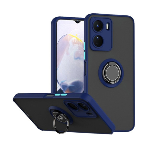 Vivo Y16 Uyumlu Kılıf Yüzüklü Standlı Extra Darbe Koruma Sert Silikon Kapak - Lacivert