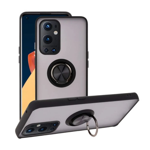 OnePlus 9 Pro Uyumlu Kılıf Yüzüklü Standlı Extra Darbe Koruma Sert Silikon Kapak - Siyah