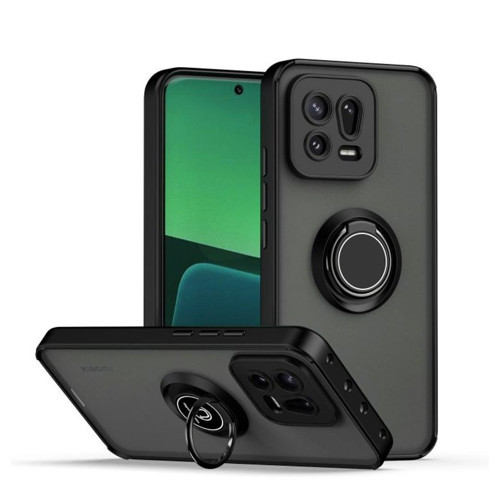 Xiaomi 13 Uyumlu Kılıf Yüzüklü Standlı Extra Darbe Koruma Sert Silikon Kapak - Siyah