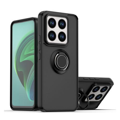 Xiaomi 14 Uyumlu Kılıf Yüzüklü Standlı Extra Darbe Koruma Sert Silikon Kapak - Siyah
