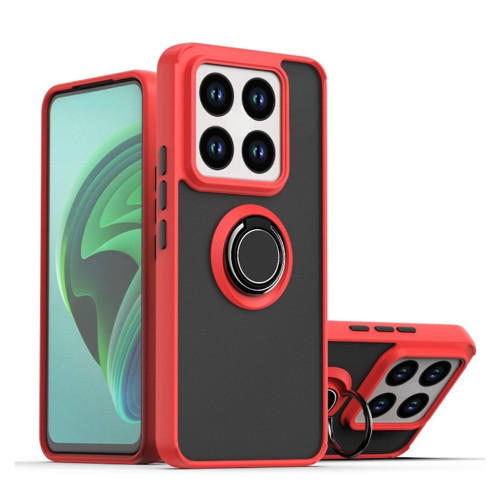 Xiaomi 14 Uyumlu Kılıf Yüzüklü Standlı Extra Darbe Koruma Sert Silikon Kapak - Kırmızı