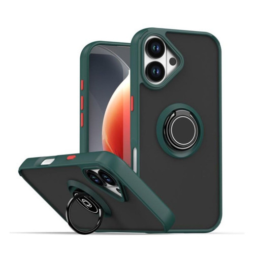 Apple İphone 17 Uyumlu Kılıf Yüzüklü Standlı Extra Darbe Koruma Sert Silikon Kapak - Yeşil