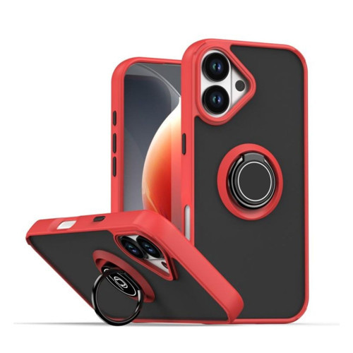 Apple İphone 17 Uyumlu Kılıf Yüzüklü Standlı Extra Darbe Koruma Sert Silikon Kapak - Kırmızı