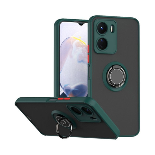 Vivo Y16 Uyumlu Kılıf Yüzüklü Standlı Extra Darbe Koruma Sert Silikon Kapak - Yeşil