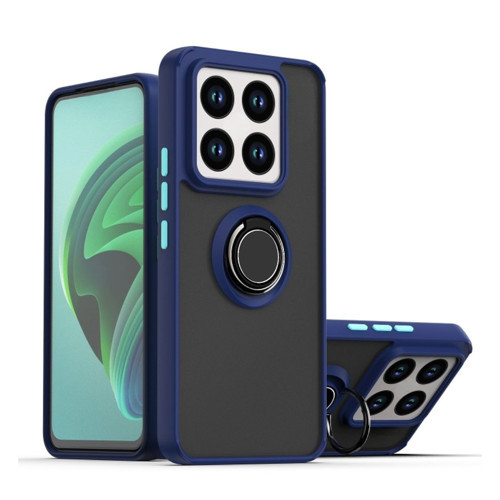 Xiaomi 14 Uyumlu Kılıf Yüzüklü Standlı Extra Darbe Koruma Sert Silikon Kapak - Lacivert