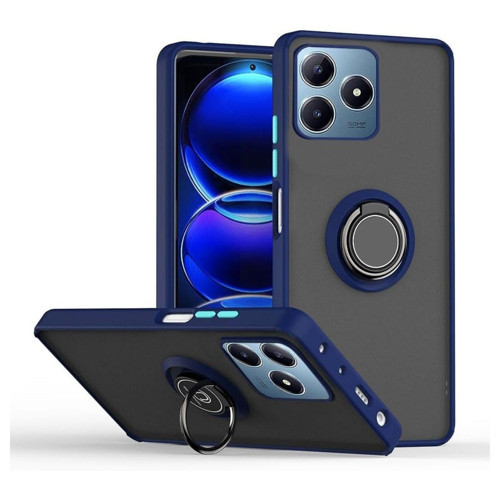 Realme C61 Uyumlu Kılıf Yüzüklü Standlı Extra Darbe Koruma Sert Silikon Kapak - Lacivert