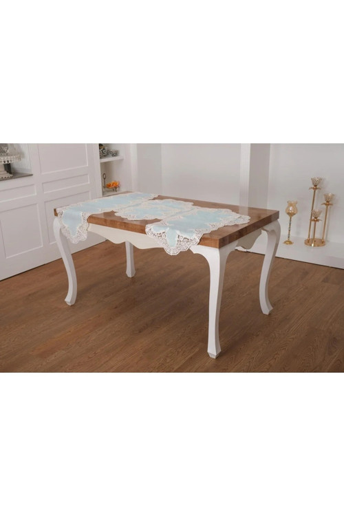 Nadide Lüx Güpürlü Simli Keten Kumaş Mint Salon Takımı 5 Parça 40X160 Cm 1366