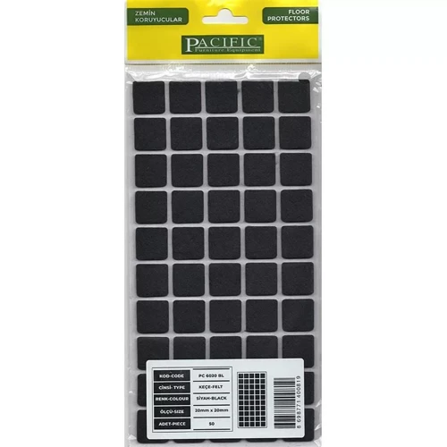 Pacific 6020 BL Yapışkanlı Keçe 20 mm X 20 mm Siyah