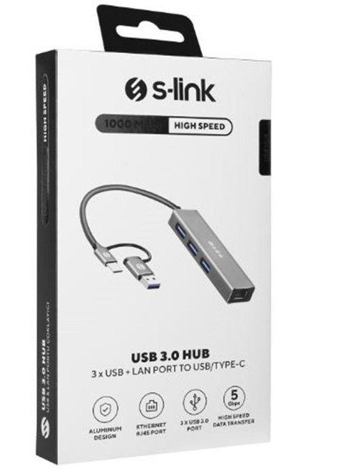 SW-U332 Type-C - USB3.0 1000Mbps 3 Port Usb Gigabit Ethernet Adaptör