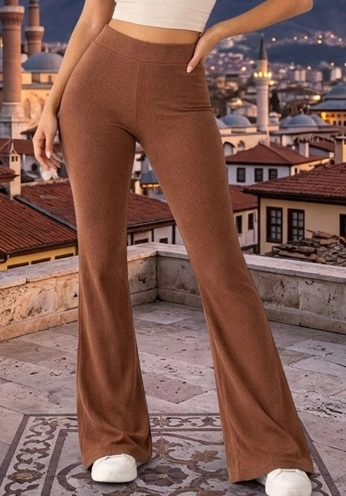 Yüksek Bel Toparlayıcı & Esnek Fitilli Kaşkorse İspanyol Paça Rahat Pantolon