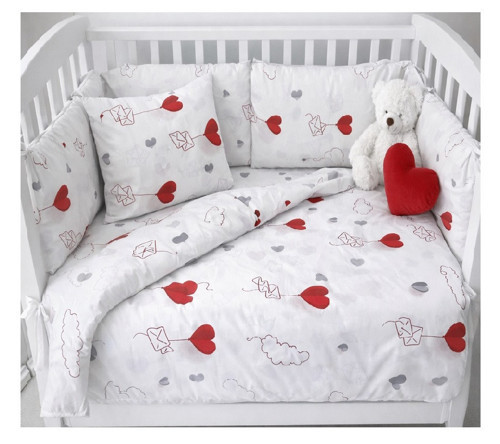 Bebek Nevresim Takımı- %100 Pamuk-Kalp desenli