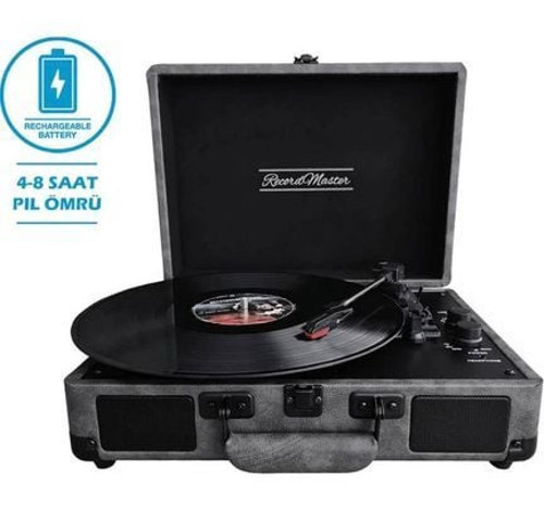 Record Master St14012 Gri-Siyah Retro Pikap Bluetooth Ve Şarj Özellikli Özel Dış Kaplama Retro Pikap 33, 45, 78 Devir