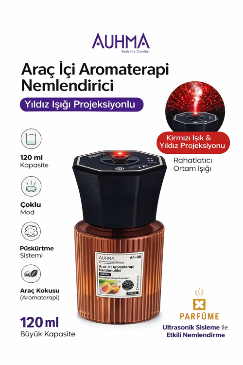 Auhma Af-08 Araç İçi Hava Nemlendirici & Koku Makinesi Chanel Esansı – 120Ml Aromaterapi Difüzör Araç Kokusu