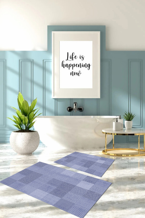 Dijital Baskılı Yıkanabilir Kaymaz Taban Kilim Görünümlü Banyo Paspası Klozet Takımı