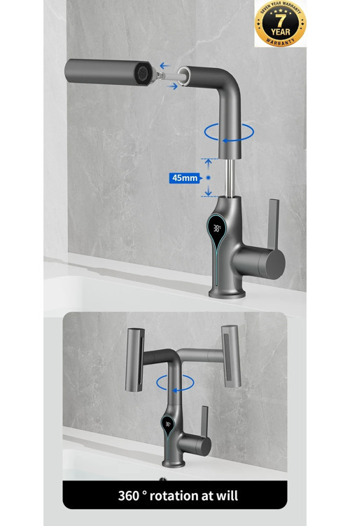 AKILLI DİJİTAL SICAKLIK LED EKRAN BANYO LAVABO BATARYASI ASANSÖRLÜ 4 FONKSİYONLU İTHAL 7 YIL GARANTİ